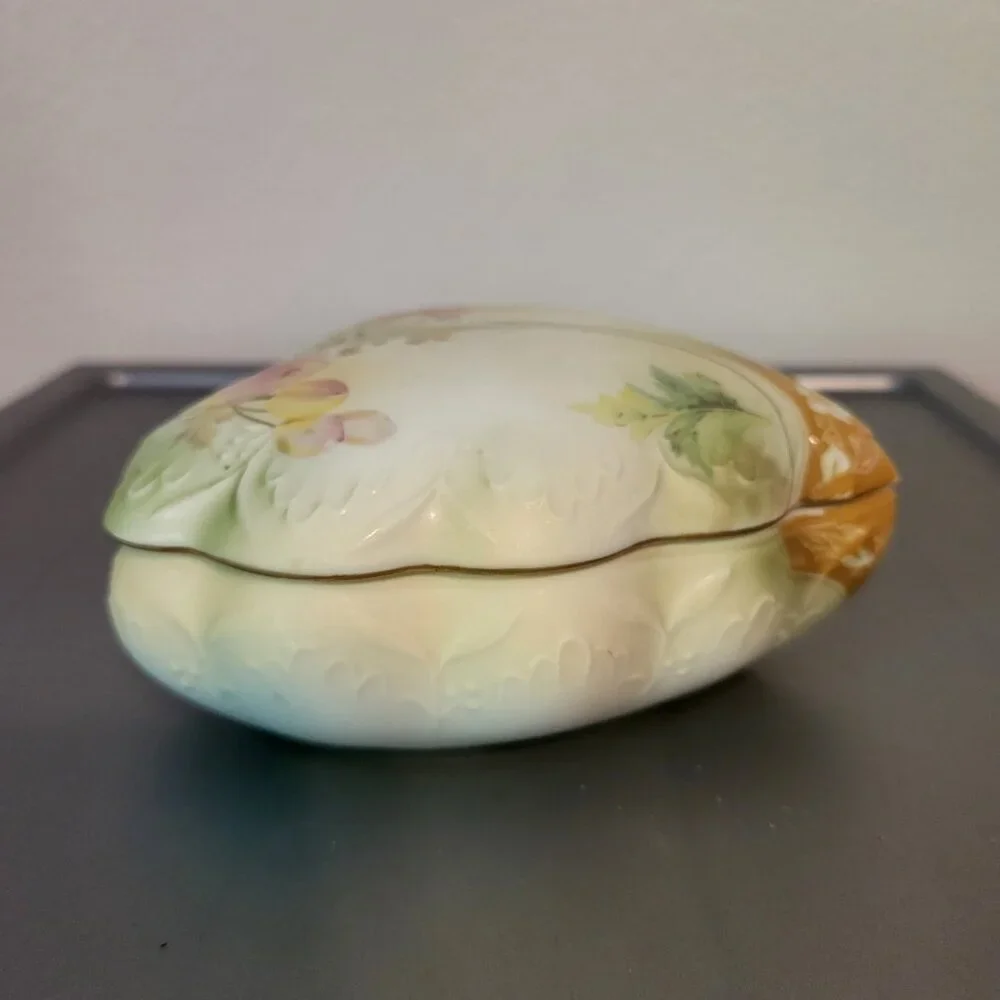Vintage RS Prussia Trinket Dresser Dish Heart Shaped W/Gold & Trim Pink & Green